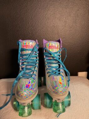 Impala Holographic High-Top Roller Skates in Iridescent Silver and Teal